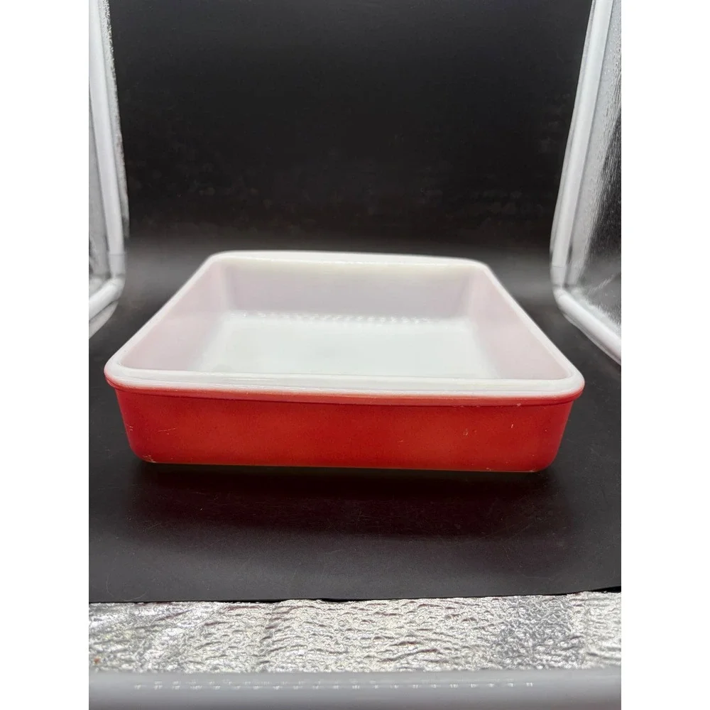 Vintage Pyrex Red Milk Glass Square Baking Dish 8 Inch Cake Pan 222
